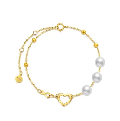 14K Gold Pearl Heart & Infinity Symbol Bracelet for Women