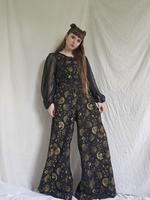 Boho Wide Leg Jumpsuit, Cotton Flowy Dungarees, Bohemian Overalls, Mushroom/Celestial, Hippie Bell Bottom Summer Rompers, Ret...