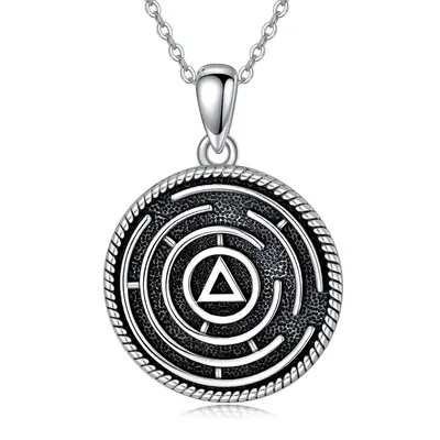 Sterling Silver Alcoholics Anonymous & Round Pendant Necklace