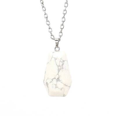 Natural Howlite Halloween Coffin Pendant Necklace with Platinum Alloy Chains