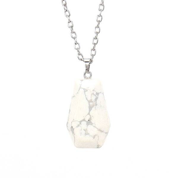 Natural Howlite Halloween Coffin Pendant Necklace with Platinum Alloy Chains