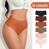 6-Pack Women's High-Waist Seamless Thong Panties – No-Show, Stretchy, Soft & Breathable Underwear; Comfortable Minimalist L...