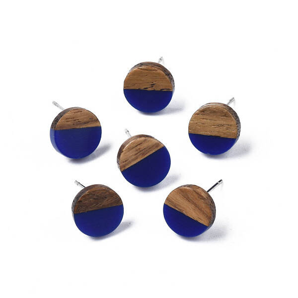 Opaque Resin & Walnut Wood Stud Earrings
