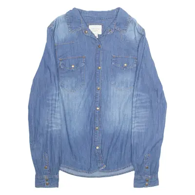 FOREVER 21 Womens Blouse Blue Collared Long Sleeve L