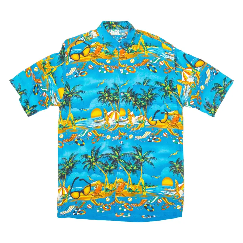 PIAZZA Mens Hawaiian Shirt Blue Floral M