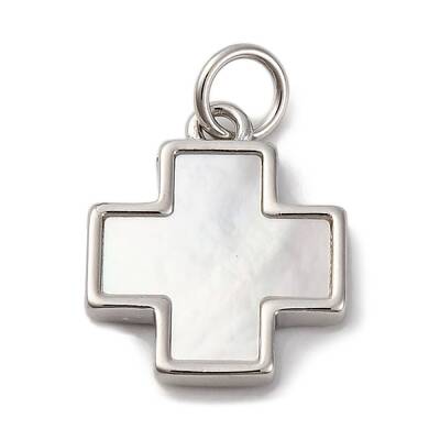 Brass Pave Natural White Shell Cross Pendants