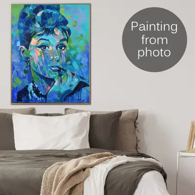 Abstract Figurative Paintings From Photo Custom Blue Tones Human Art Original Portrait On Canvas Wall Decor | PAINTING FROM P...