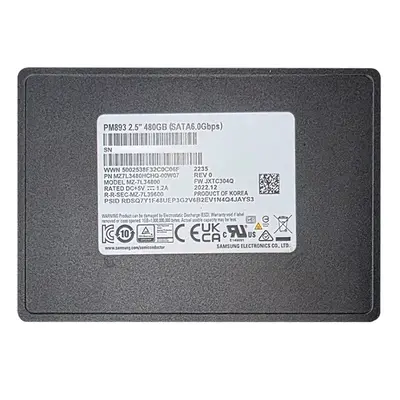 MZ7L3480HCHQ-00W07 Samsung Enterprise PM893 Series 480GB Triple-Level Cell  SATA 6GB/s V-NAND 7mm 2.5-inch Solid State Drive