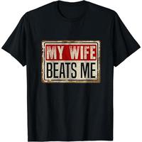 Cotton Short Sleeve T-Shirt Funny My Wife Beats Me Shirt, American Flag Husband and Wife Shirts, Husband Shirt for Men, Fathe...
