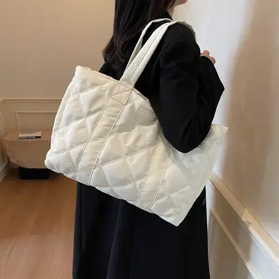 TiktokBacktoSchool Leather - New Arrival 2025 Trendy Checkered Tote Bag for Women Spacious Nylon Shoulder Bag for Work School...