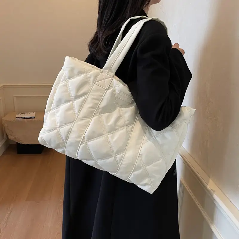 TiktokBacktoSchool Leather - New Arrival 2025 Trendy Checkered Tote Bag for Women Spacious Nylon Shoulder Bag for Work School...