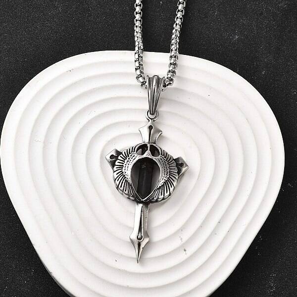 304 Stainless Steel Sword Pendant Necklaces for Women Men