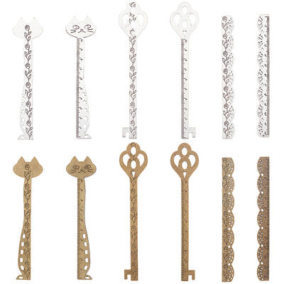12Pcs 6 Style Tibetan Style Alloy Rulers