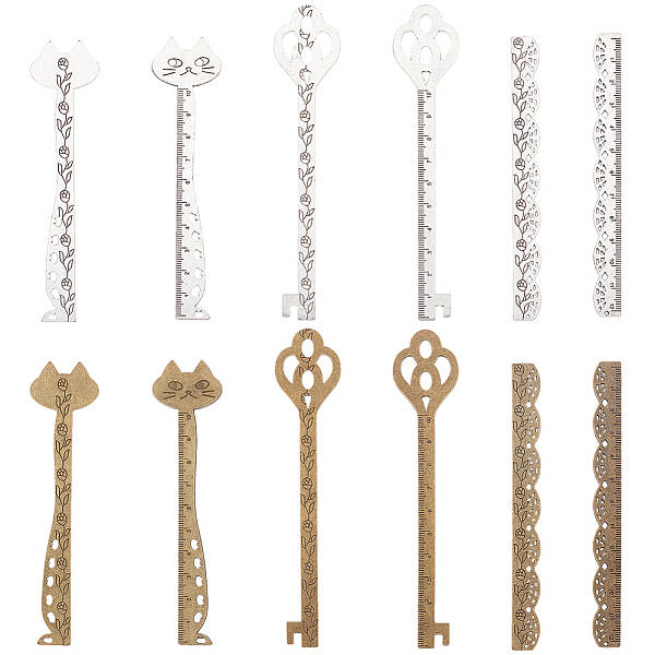 12Pcs 6 Style Tibetan Style Alloy Rulers