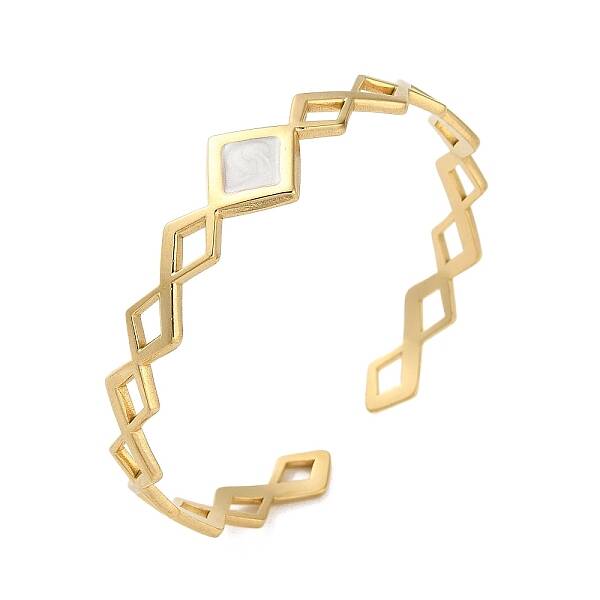 304 Stainless Steel Enamel Hollow Rhombus Open Cuff Bangles for Women