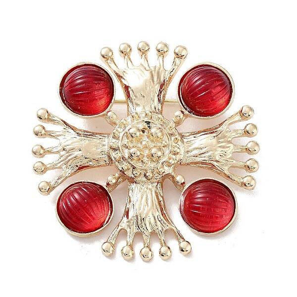 Flat Round with Cross Alloy Acrylic Brooch