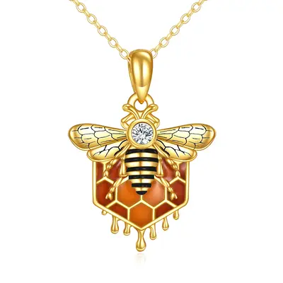 Sterling Silver with Yellow Gold Plated Zircon Bees Pendant Necklace