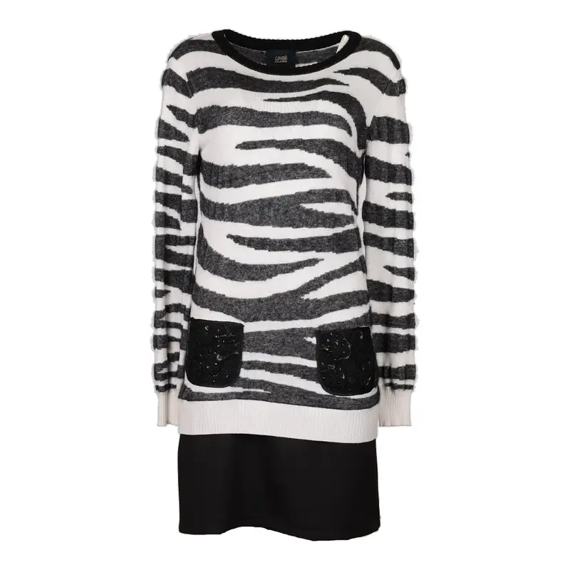 Cavalli Class Animal print Midi Dress - Medium Black & White Viscose Blend