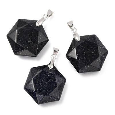 Faceted Synthetic Blue Goldstone Pendants