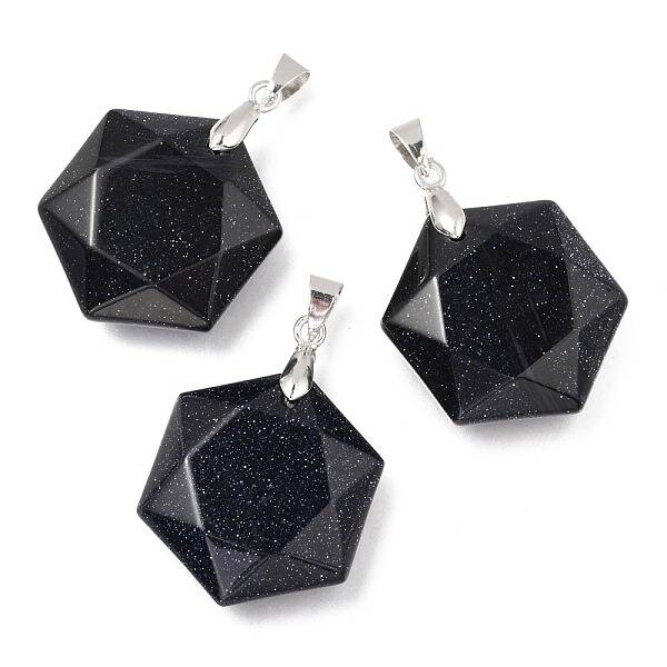 Faceted Synthetic Blue Goldstone Pendants
