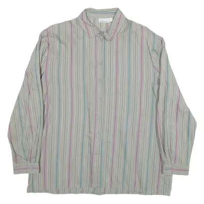 BARBADOS Womens Shirt Grey Striped Long Sleeve L