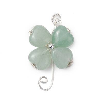 Natural Green Aventurine Copper Wire Wrapped Shamrock Pendants