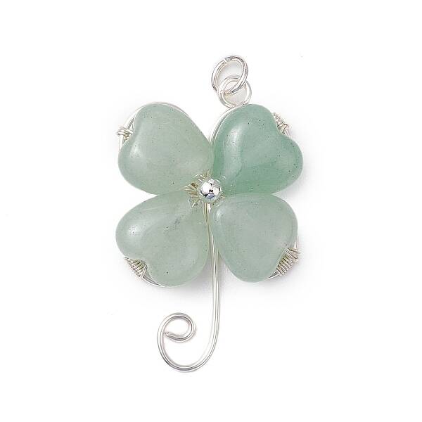 Natural Green Aventurine Copper Wire Wrapped Shamrock Pendants