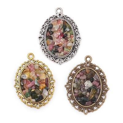 3Pcs 3 Colors Natural Colorful Tourmaline Chip Pendants