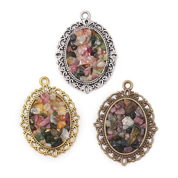 3Pcs 3 Colors Natural Colorful Tourmaline Chip Pendants