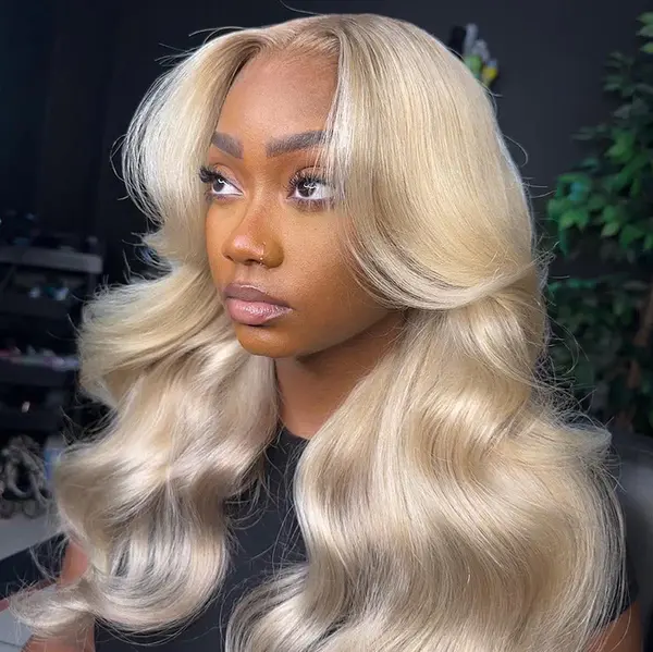 Ash Blonde Layered & Curtain Bangs 3D Body Wave 13x6 HD Lace Front Human Hair Wigs