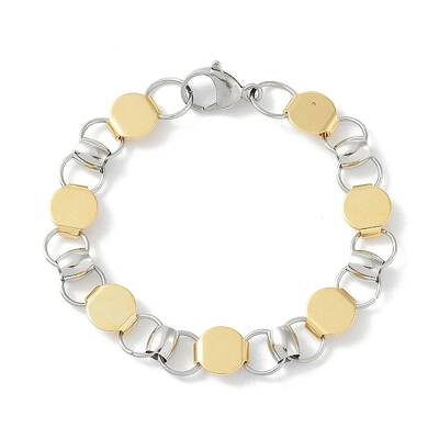 201 Stainless Steel Flat Round Link Chain Bracelets for Women Men