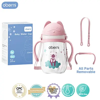 Oberni Baby Water Bottle , 270ml/9oz Leakproof Sippy Cups,with Non-Slip Handle BPA-Free PP Tritan Simple Clean Straw Cup