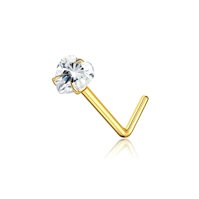 14K Gold Cubic Zirconia Personalized Birthstone & Heart Nose Ring