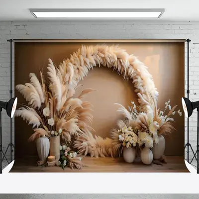 Aperturee Boho Pampas Grass Floral Vase Wedding Photo Backdrop | Wall Background Photoshoot | Best Photography Backdrop | Pho...