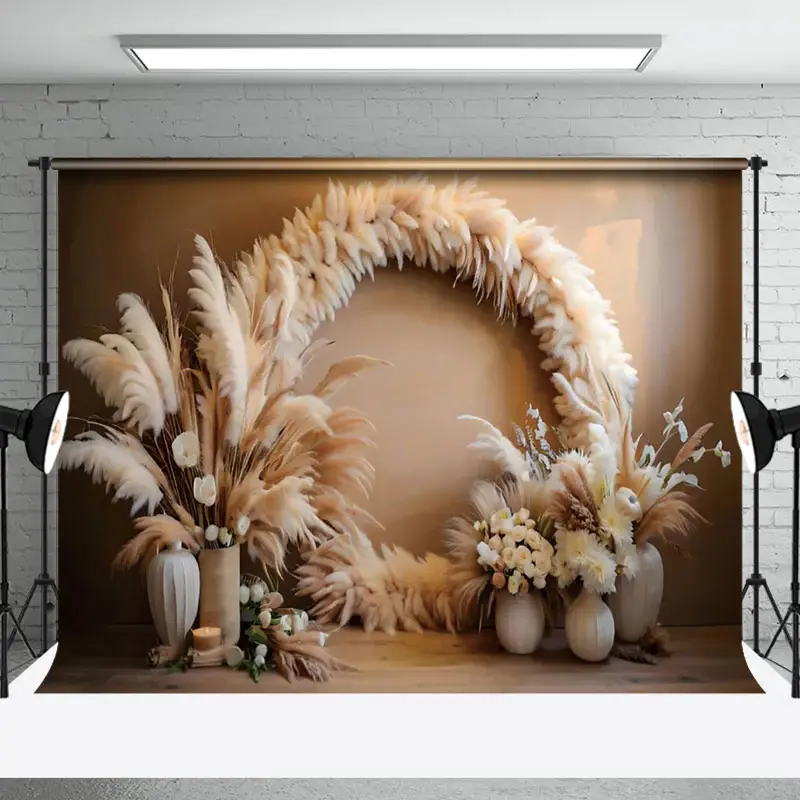 Aperturee Boho Pampas Grass Floral Vase Wedding Photo Backdrop | Wall Background Photoshoot | Best Photography Backdrop | Pho...