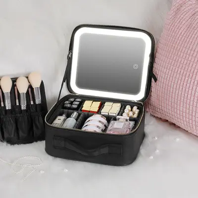 Smart LED Cosmetic Bag With Mirror ,Cosmetic  Fashion Portable  Makeup Bags | Color: Black | Size: 12inches | Electrical outl...