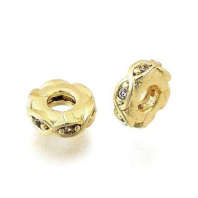 Brass Micro Pave Clear Cubic Zirconia Beads