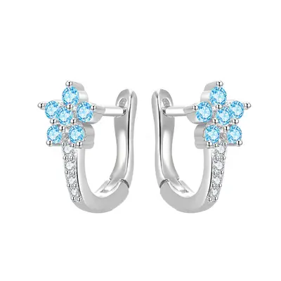 Beneto AGUC3334-BL Zirconia Matching Flower Earrings