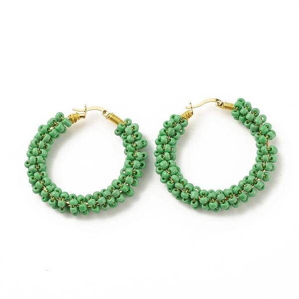 Glass Seed Beaded Hoop Earrings for Women