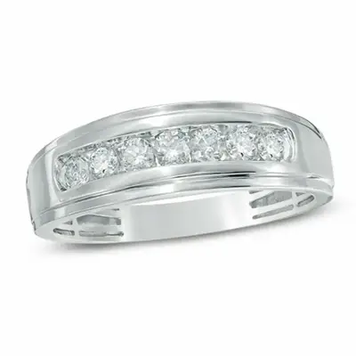 10K White Gold 0.5 CT.T.W. Round Lab Created Diamond Wedding Ring for Men D Color VVS1 Clarity 3EX