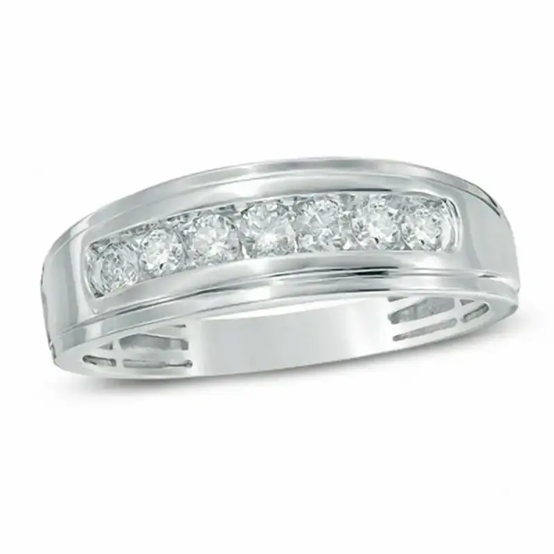10K White Gold 0.5 CT.T.W. Round Lab Created Diamond Wedding Ring for Men D Color VVS1 Clarity 3EX