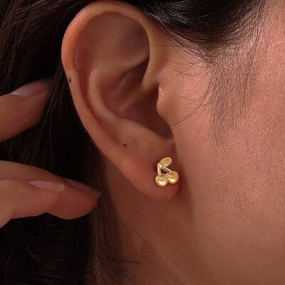 304 Stainless Steel Cherry Stud Earrings