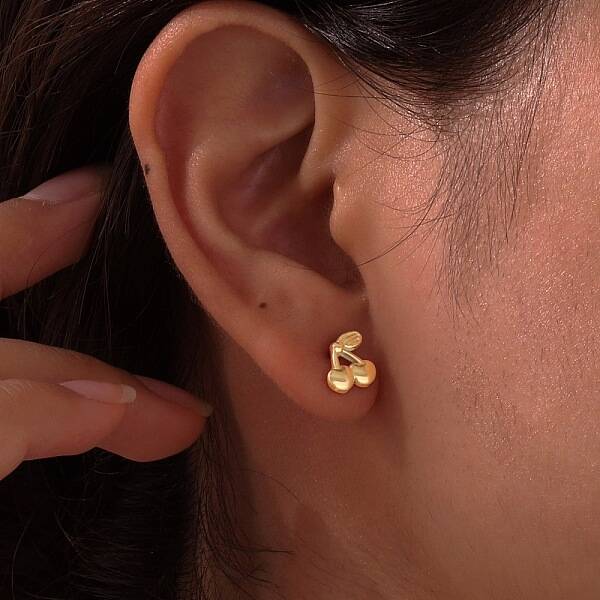 304 Stainless Steel Cherry Stud Earrings