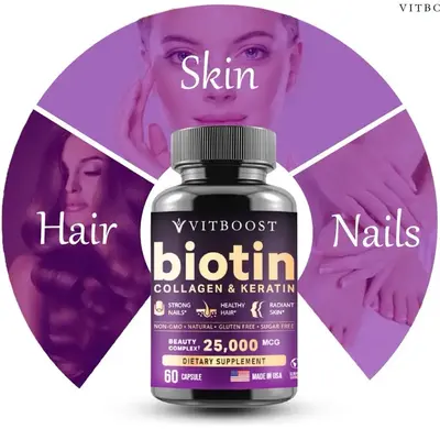 VITBOOST Biotin with Collagen, Keratin – Hair Growth (Men Women) – Nails, Skin, 60Count Healthcare Supplement Collagen Vi...