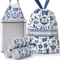 13 Gallon Drawstring Rip-Proof Trash Bags, Blue and White Porcelain Theme Printed Sturdy Trash Bags for Office, Kitchen, Bedr...
