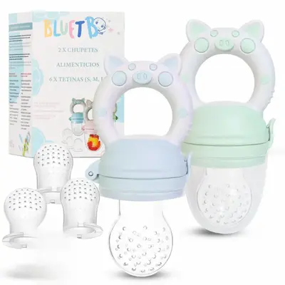 Baby Fruit Feeder Pacifier   BPA-Free Silicone Baby Food Feeder for Self Feeding  Teething Relief - 4+ Months  6 Silicone Nip...