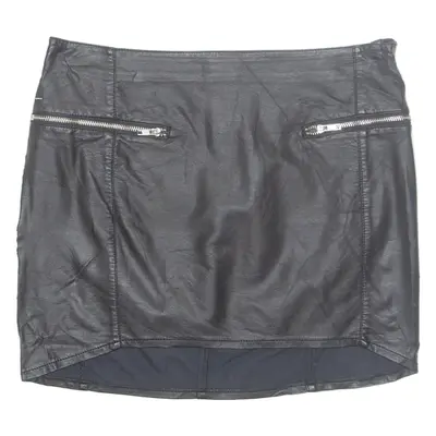DIVIDER Womens Straight Skirt Black Short Leather UK 12