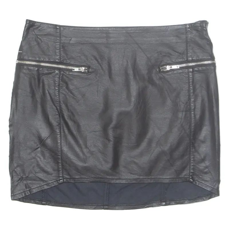 DIVIDER Womens Straight Skirt Black Short Leather UK 12