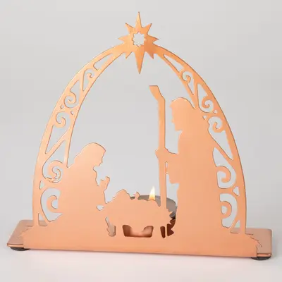 Rose Gold Nativity Tea Light Candle Holder