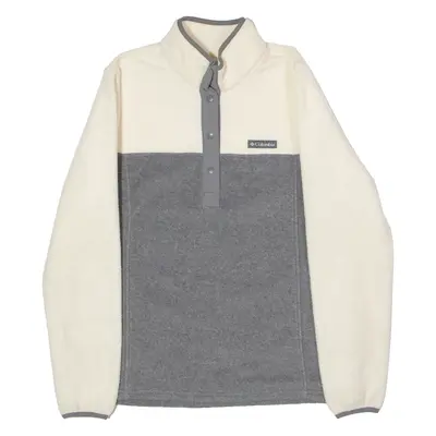 COLUMBIA Womens Patterned Fleece Grey Colourblock Button Neck M